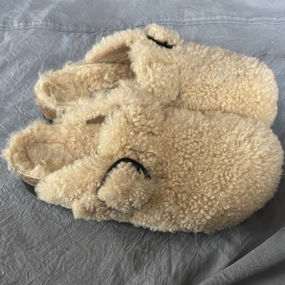 BIRKENSTOCK PAPILLIO Boston Platform Shearling Big Buckle Slippers Size 40 NWB